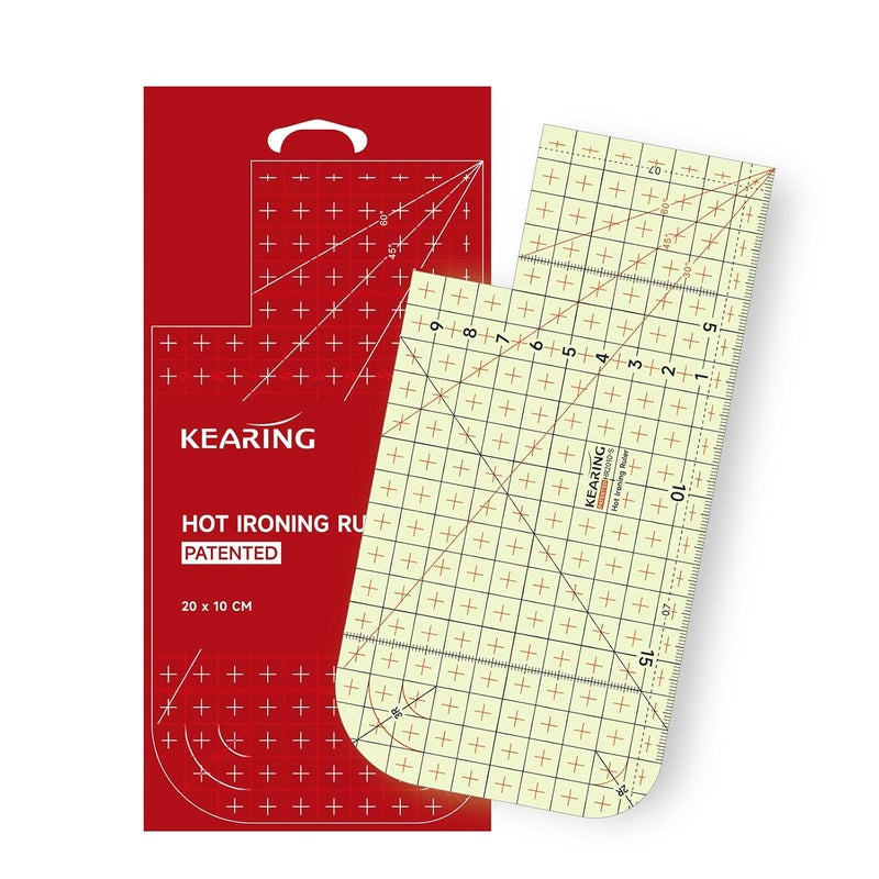 KEARING Metric Hot Hem Ruler for Sewing, Patented Heat Resistant Non-Slip Hot Ironing Ruler for Measure, Mark, Fold, Press with Dry or Steam Iron, 20 x 10CM - Image 1